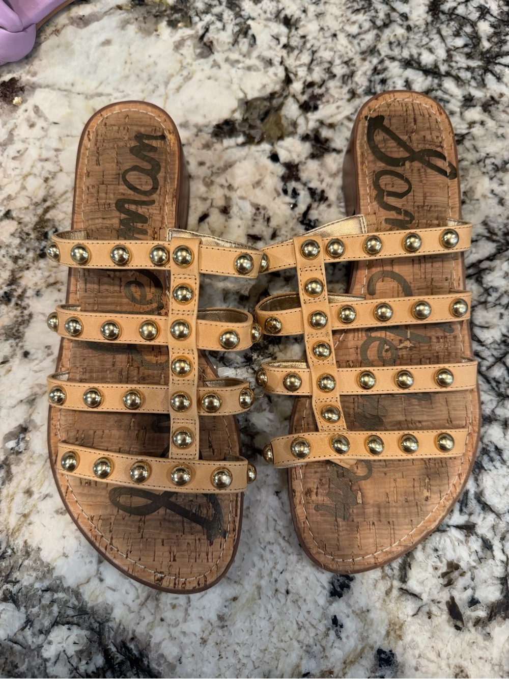 Sam Edelman Juniper Tan Leather Studded Slide Sandal